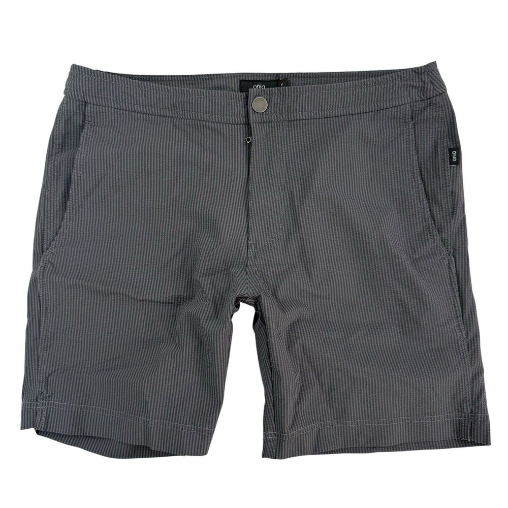 Onia Men's Gray Pinstripe Swim Trunks